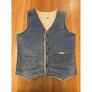 Vintage Wrangler Denim Blue Jean Sherpa Lined Vest 70s 80s Women’s XS/S